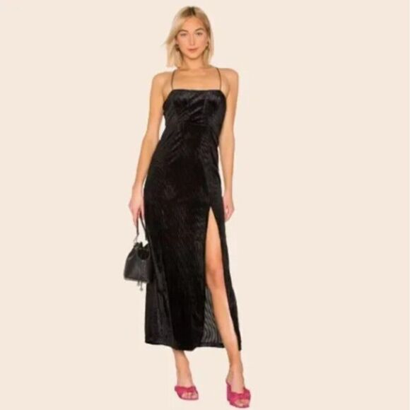 Free People Black Ribbed Velvet Maxi Dress Size XS Tagged - Picture 1 of 16